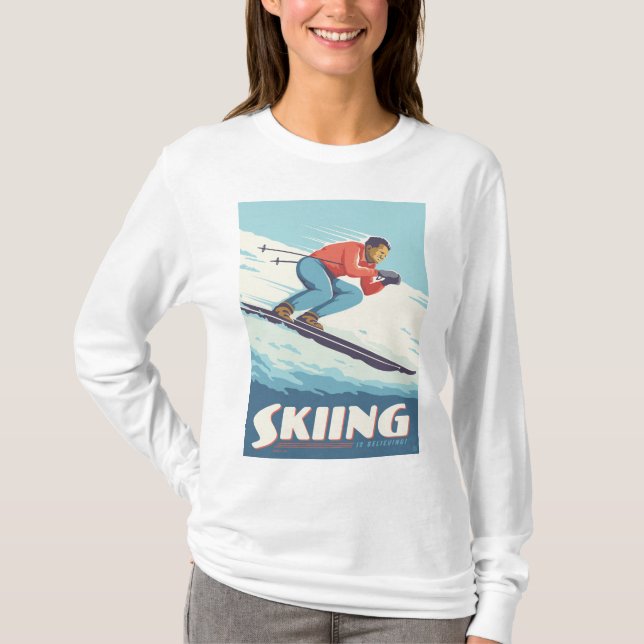 Skiing Is Believing Retro Print T-Shirt (Front)