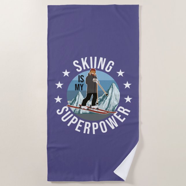 Skiing Is My Superpower Beach Towel (Front)