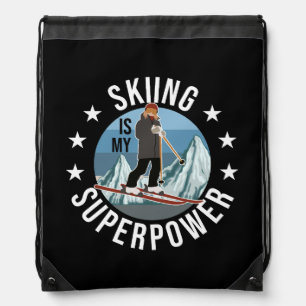 Skiing Is My Superpower Drawstring Bag