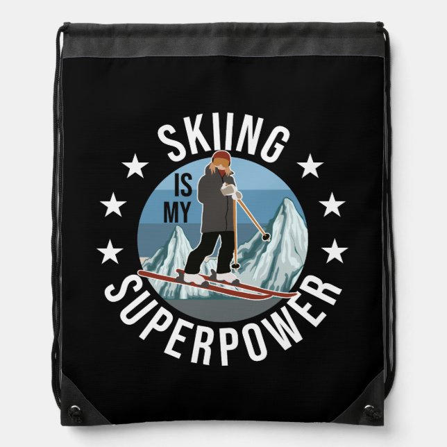Skiing Is My Superpower Drawstring Bag (Front)