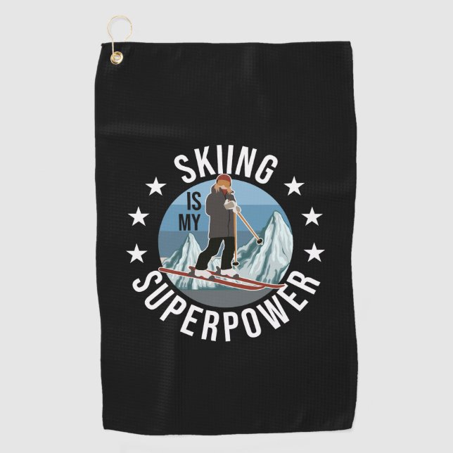 Skiing Is My Superpower Golf Towel (Front)