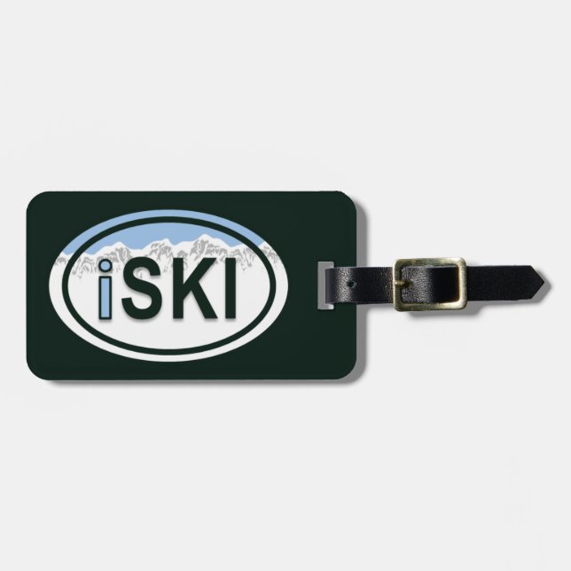 Skiing "iSKI" Oval Mountain Luggage Tag (Front Horizontal)