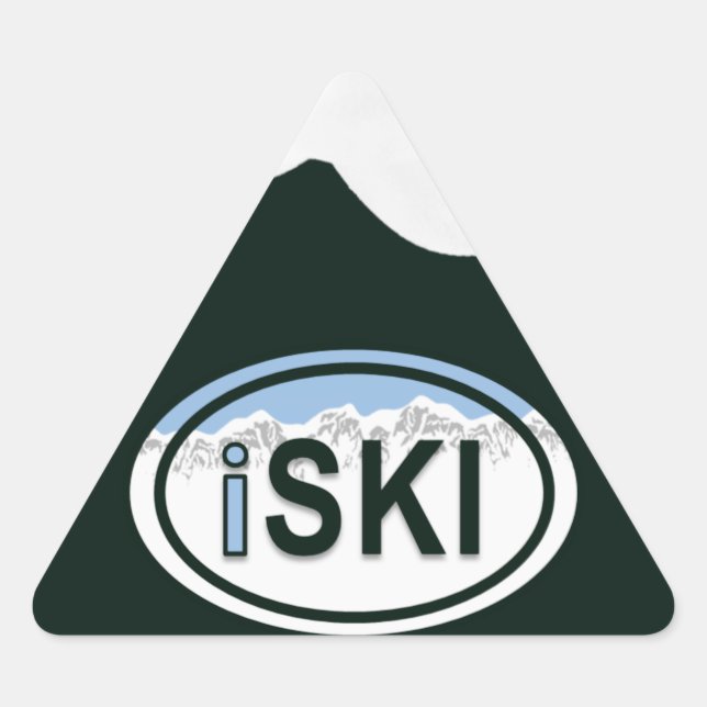Skiing "iSKI" Oval Mountain Tag Stickers (Front)
