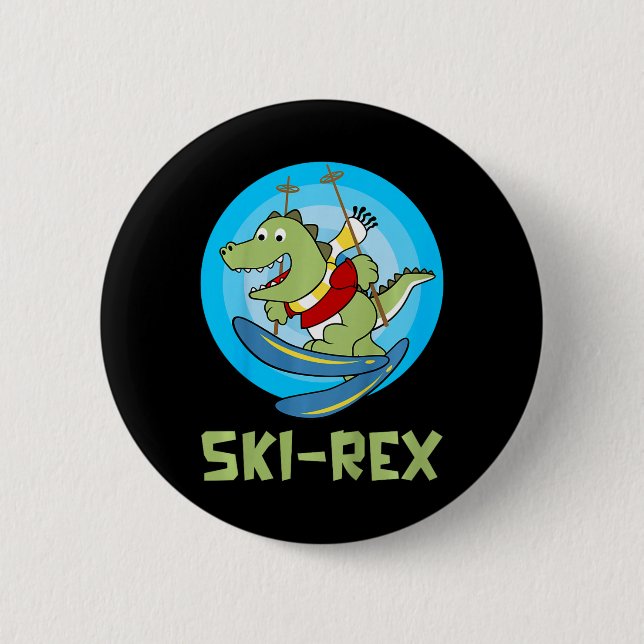 Skiing Kids Ski-rex Funny Dino Toddler Funny  Button (Front)