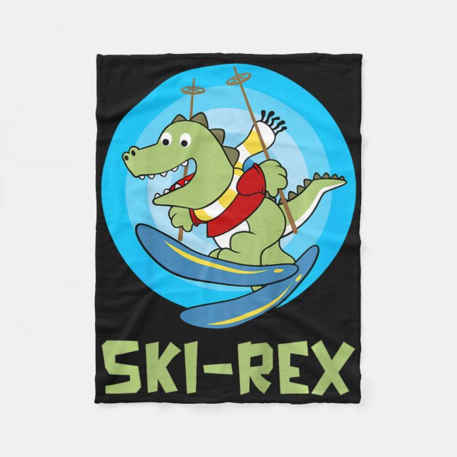 Skiing Kids Ski-rex Funny Dino Toddler Funny  Fleece Blanket (Front)