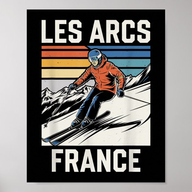 Skiing Les Arcs France, French Mountain Ski Fun T- Poster (Front)