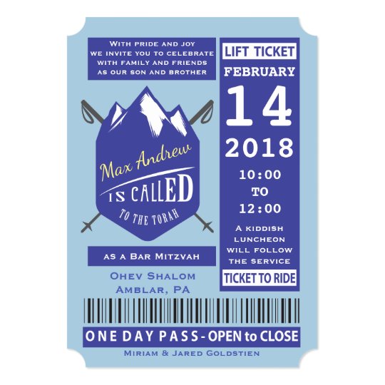 SKIING LIFT TICKET Bar Bat Mitzvah Invitation | Zazzle.com