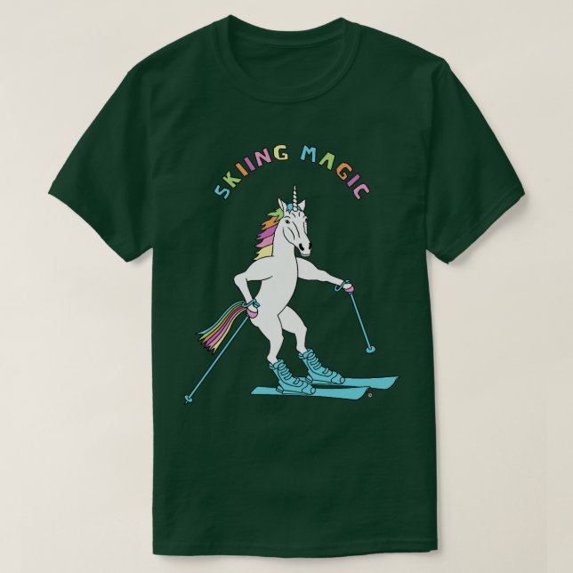Skiing Magic Unicorn Outline  T-Shirt (Design Front)