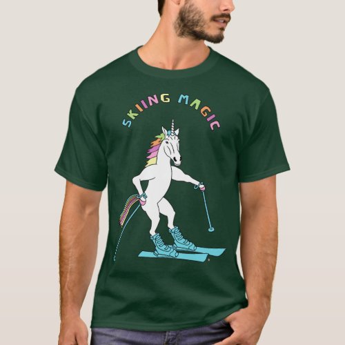 Skiing Magic Unicorn Outline  T_Shirt