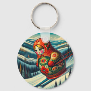 Skiing Matryoshka Doll Winter Snow Keychain