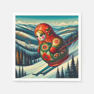 Skiing Matryoshka Doll Winter Snow Napkins