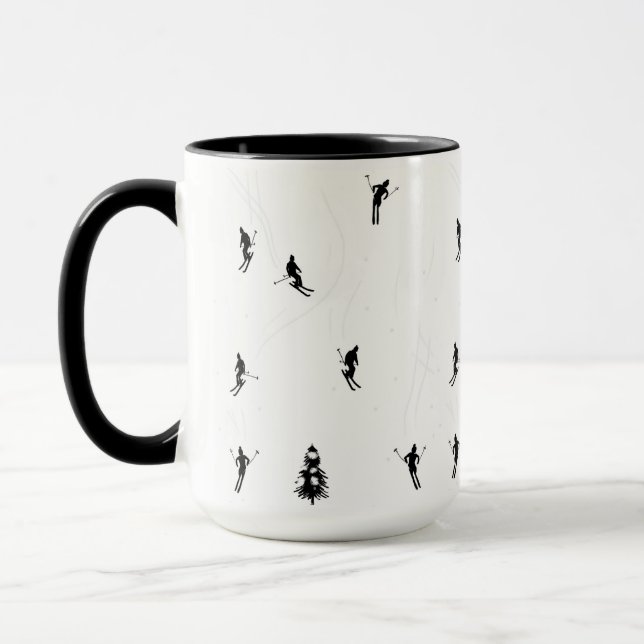 Skiing Modern Black & White Ski Skiers Theme  Mug (Left)