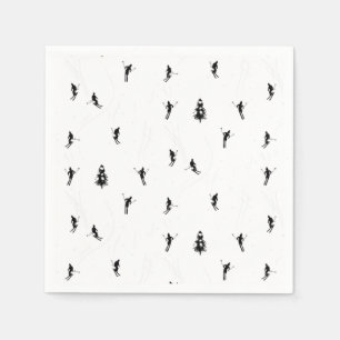 Skiing Modern Black & White Ski Skiers Theme   Napkins