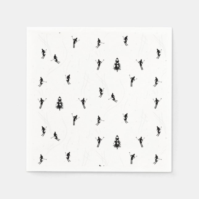 Skiing Modern Black & White Ski Skiers Theme   Napkins (Front)