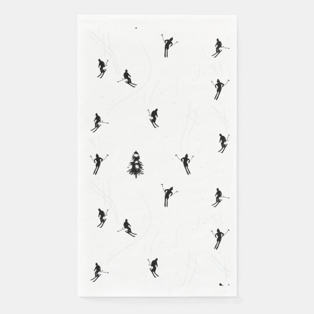 Skiing Modern Black & White Ski Skiers Theme    Paper Guest Towels (Front)