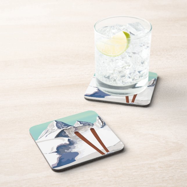Skiing Mountains Drink Coaster (Right Side)