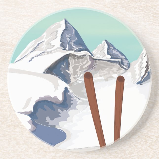 Skiing Mountains Sandstone Coaster (Front)