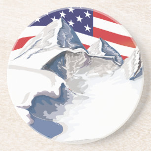 Skiing Mountains Sandstone Coaster