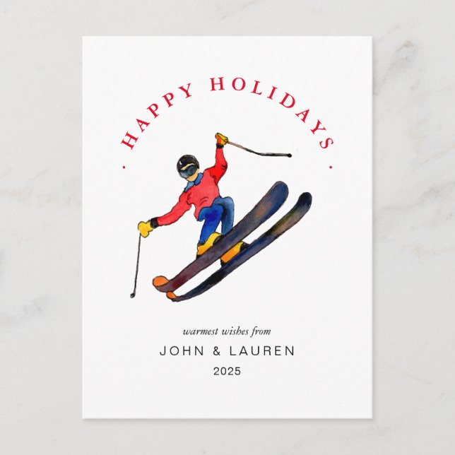 Skiing Non Photo Christmas Holiday Card (Front)