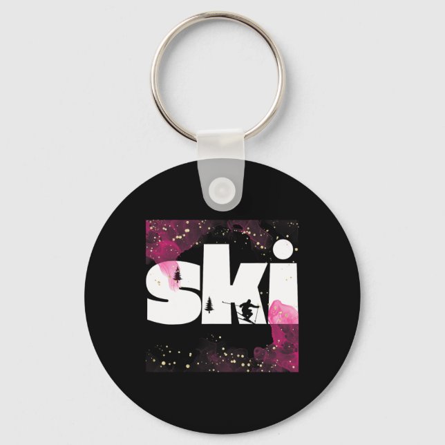 Skiing On Slopes6  Keychain (Front)