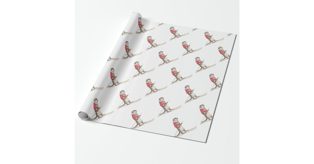 Watercolor Vintage Skier Wrapping Paper Sheets - Premium Skiing