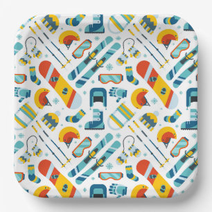 Skiing Paper Plates, Snowboarding Party Plates