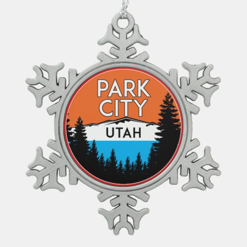 Skiing Park City Utah Ski Snowflake Pewter Christmas Ornament