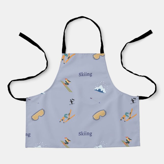 Skiing pattern on blue apron (Front)