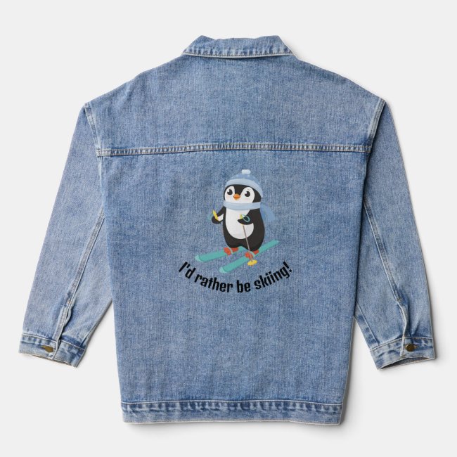 Skiing Penguin Design Denim Jacket
