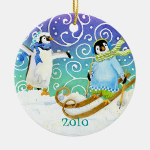Skiing Penguin Family Custom Christmas Ornament