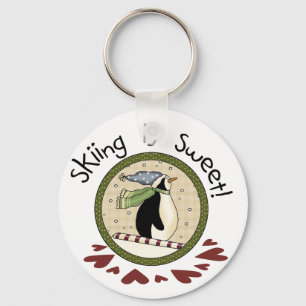 Skiing Penguin Holiday T-shirts and Gifts Keychain