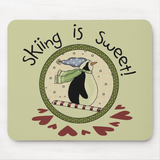 Skiing Penguin Holiday T-shirts and Gifts Mouse Pad (Front)