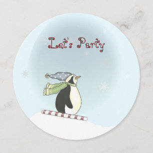 Skiing Penguin Kid's Holiday Party Invitation