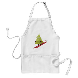 Skiing Pine Tree Cute Snow Sports Winter Adult Apron