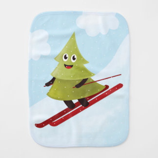 Skiing Pine Tree Cute Snow Sports Winter Baby Burp Cloth