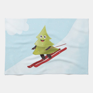Skiing Pine Tree Cute Snow Sports Winter Kitchen Towel