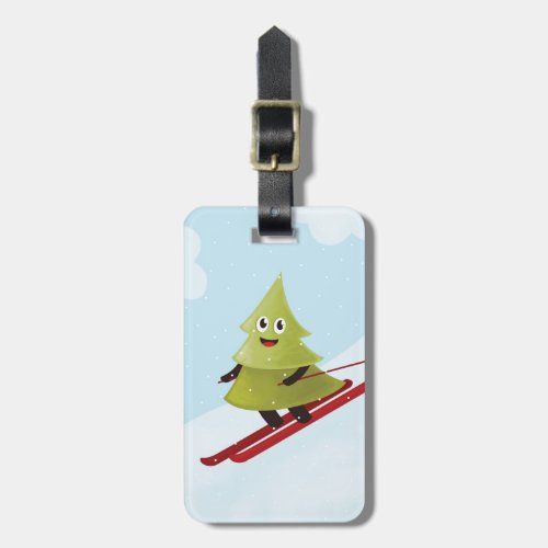 Skiing Pine Tree Cute Snow Sports Winter Luggage Tag