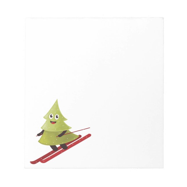 Skiing Pine Tree Cute Snow Sports Winter Notepad (Front)