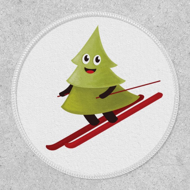 Skiing Pine Tree Cute Snow Sports Winter Patch (Front)