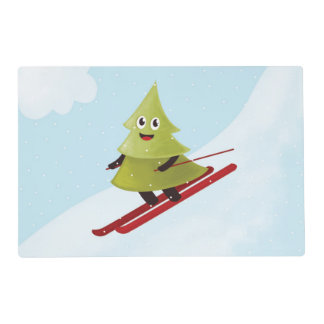 Skiing Pine Tree Cute Snow Sports Winter Placemat