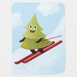 Skiing Pine Tree Cute Snow Sports Winter Swaddle Blanket