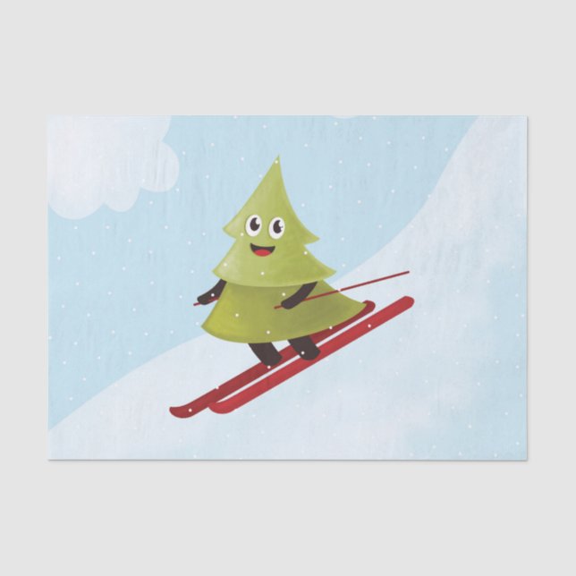 Skiing Pine Tree Cute Snow Sports Winter Tissue Paper (Front)