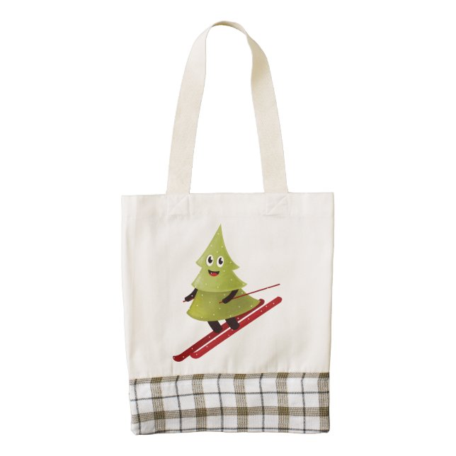 Skiing Pine Tree Cute Snow Sports Winter Zazzle HEART Tote Bag (Front)