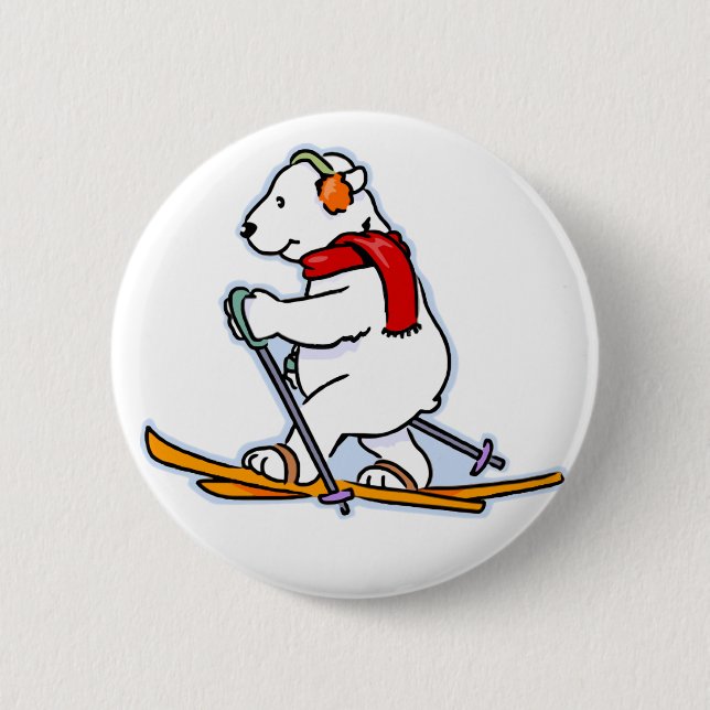 Skiing Polar Bear Button (Front)