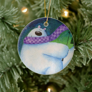 Skiing Polar Bear Ceramic Ornament