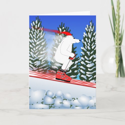 Skiing Polar Bear Holiday Card