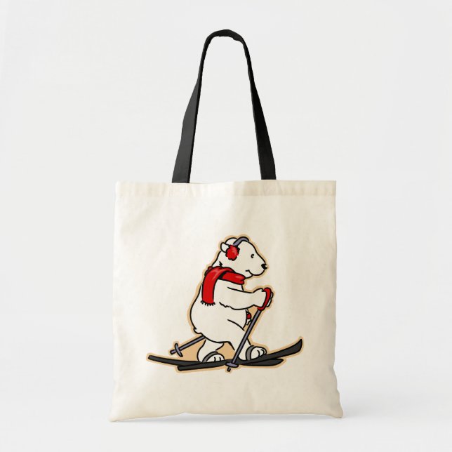 Skiing Polar Bear Holiday Tote Bag (Front)