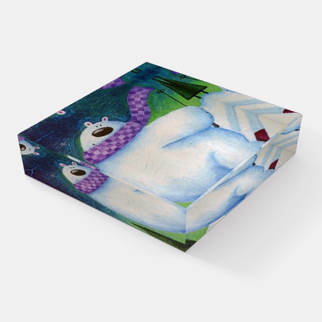 Skiing Polar Bear Paperweight (Angled)
