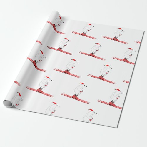 Skiing Polar Bear Pattern Wrapping Paper
