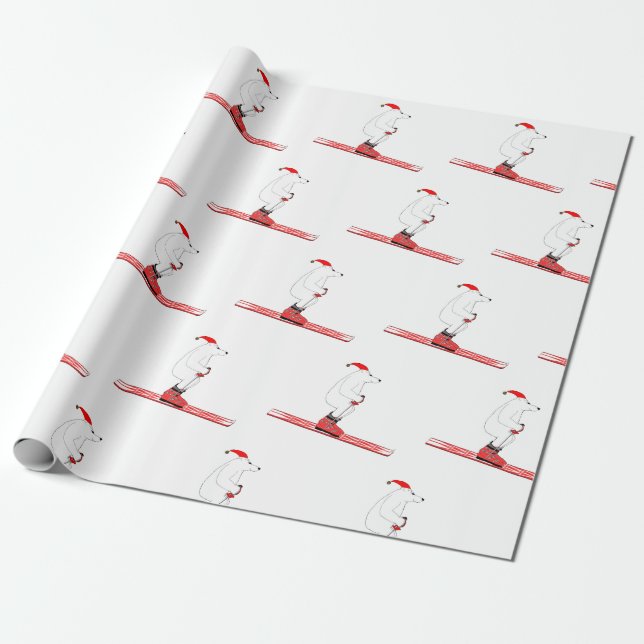 Skiing Polar Bear Pattern Wrapping Paper (Unrolled)